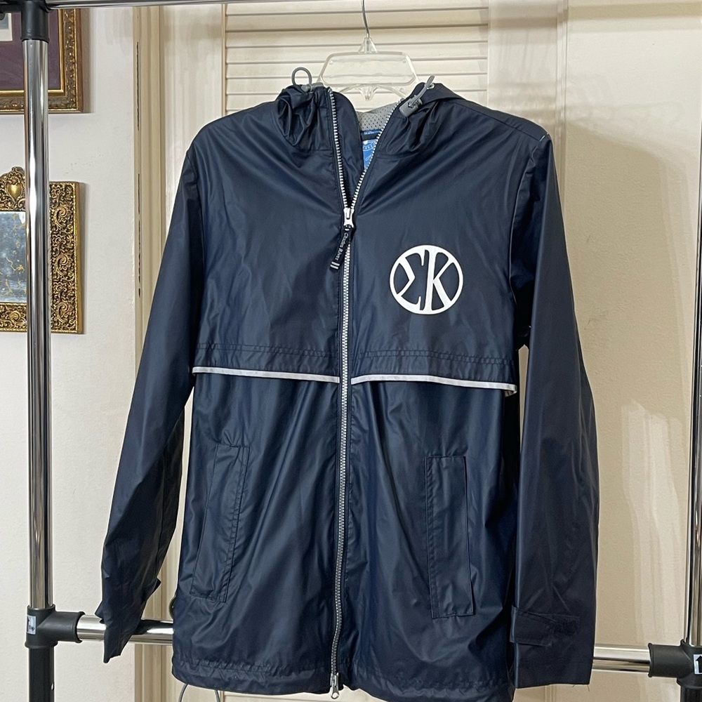 Custom Sigma Kappa (SK) insulated rain jacket in navy